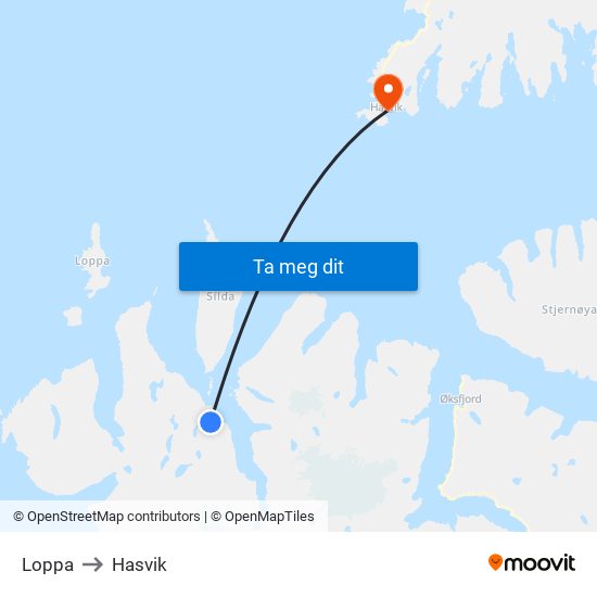 Loppa to Hasvik map