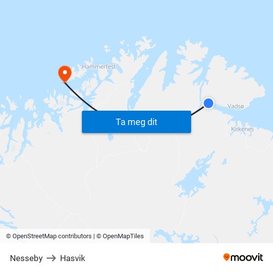 Nesseby to Hasvik map