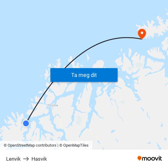 Lenvik to Hasvik map