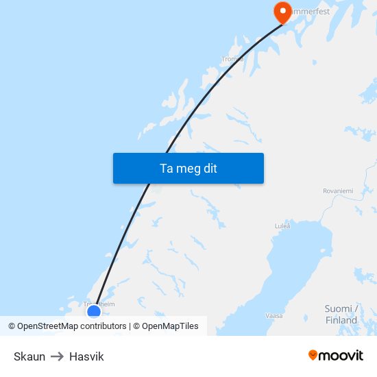 Skaun to Hasvik map