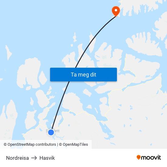 Nordreisa to Hasvik map