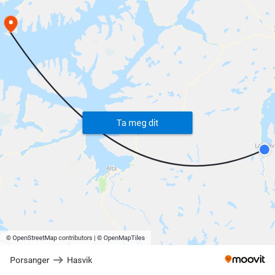 Porsanger to Hasvik map