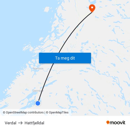 Verdal to Hattfjelldal map