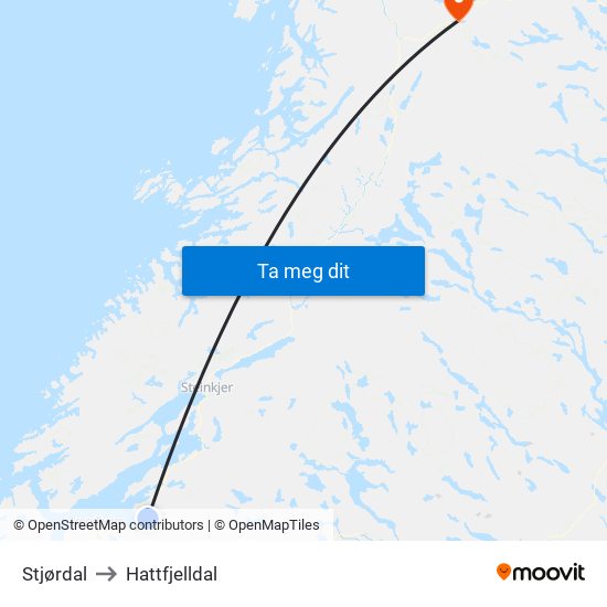 Stjørdal to Hattfjelldal map