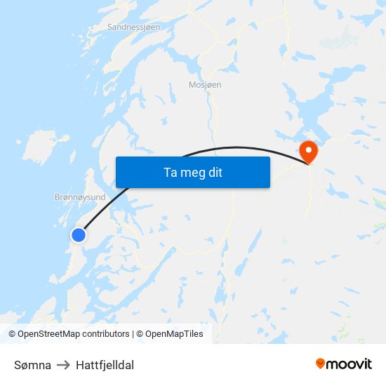 Sømna to Hattfjelldal map