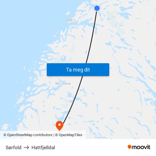 Sørfold to Hattfjelldal map