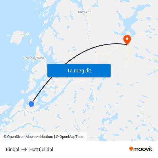 Bindal to Hattfjelldal map