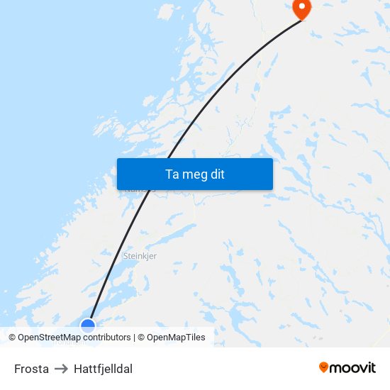 Frosta to Hattfjelldal map