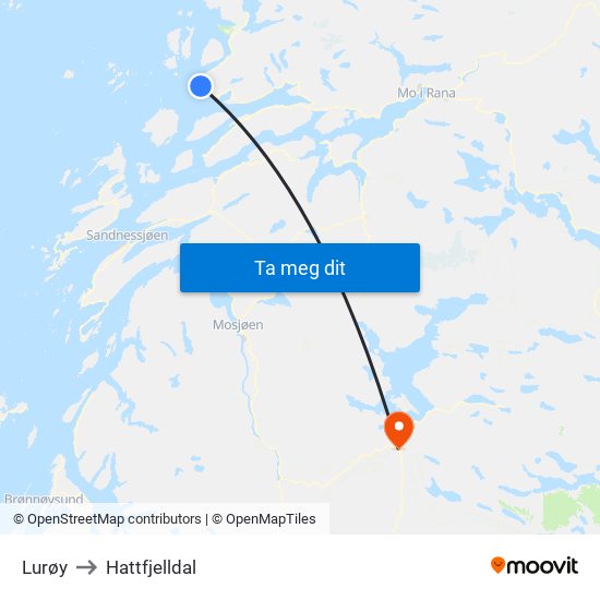 Lurøy to Hattfjelldal map