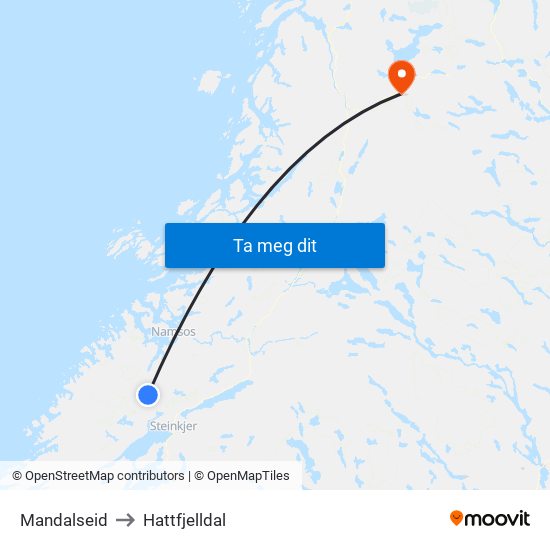 Mandalseid to Hattfjelldal map