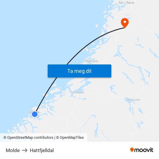 Molde to Hattfjelldal map