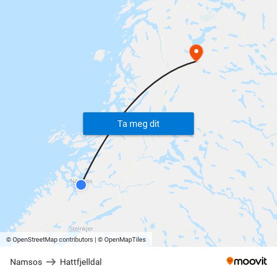 Namsos to Hattfjelldal map