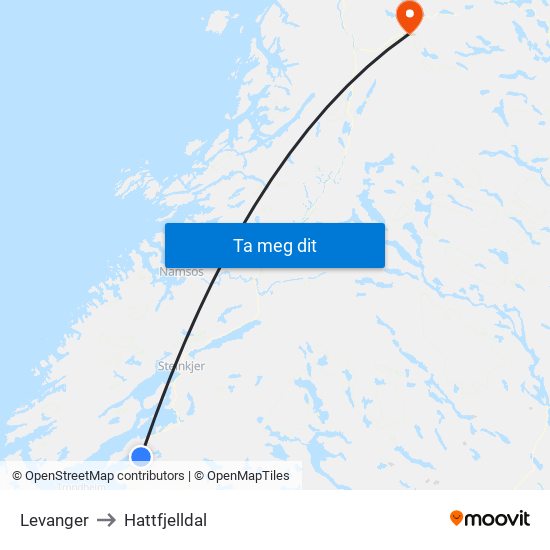 Levanger to Hattfjelldal map