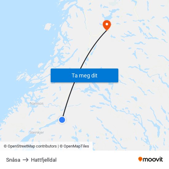 Snåsa to Hattfjelldal map