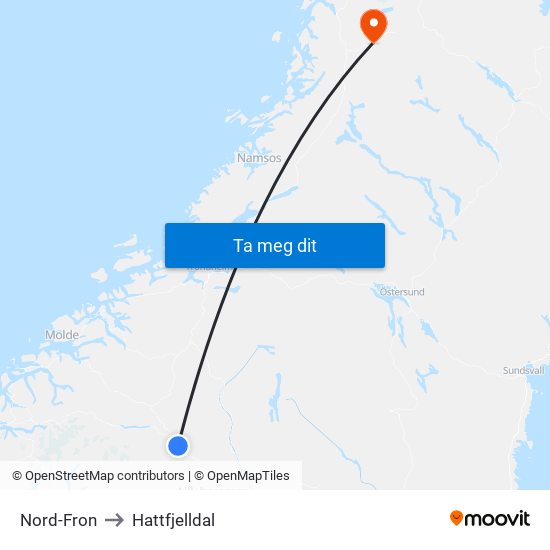 Nord-Fron to Hattfjelldal map