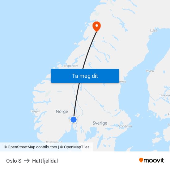 Oslo S to Hattfjelldal map