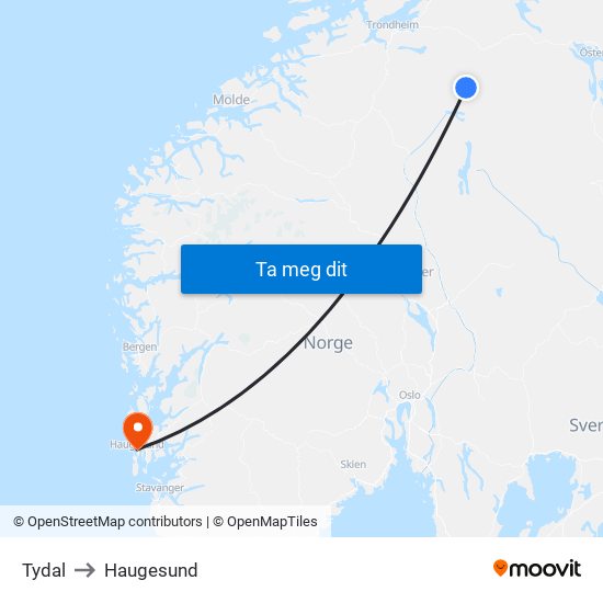 Tydal to Haugesund map