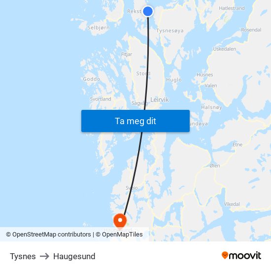 Tysnes to Haugesund map