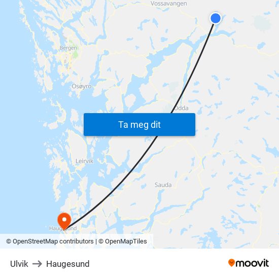 Ulvik to Haugesund map