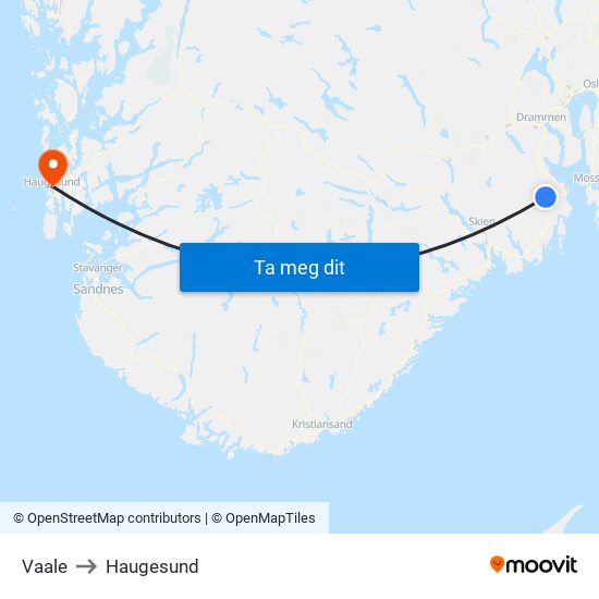 Vaale to Haugesund map