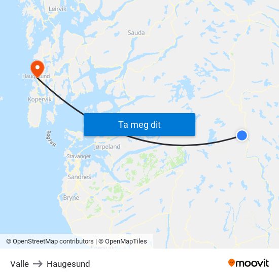 Valle to Haugesund map