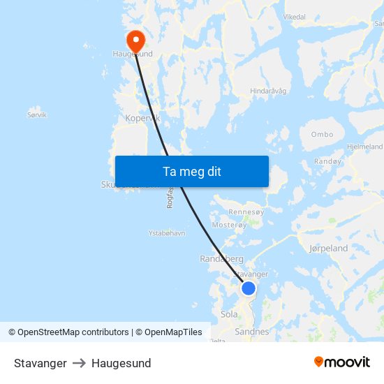 Stavanger to Haugesund map