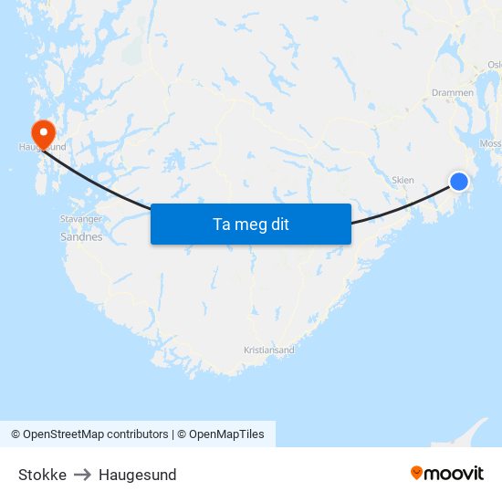 Stokke to Haugesund map