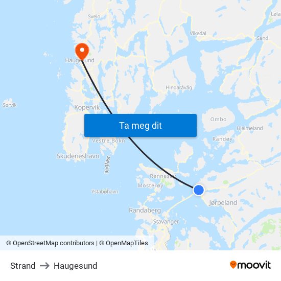 Strand to Haugesund map