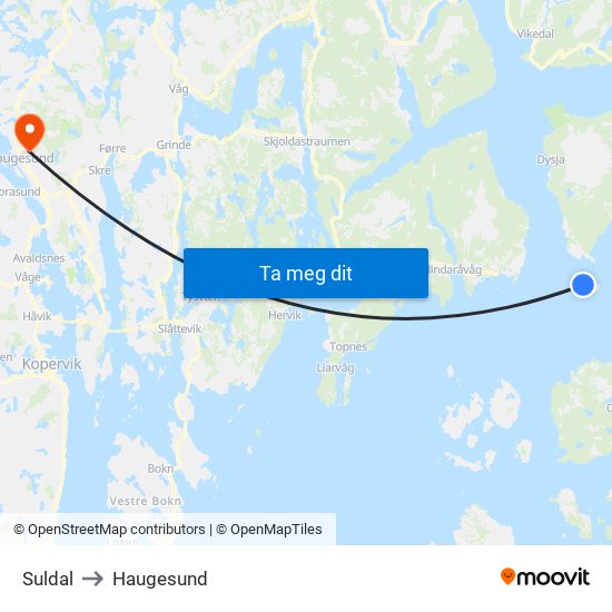 Suldal to Haugesund map