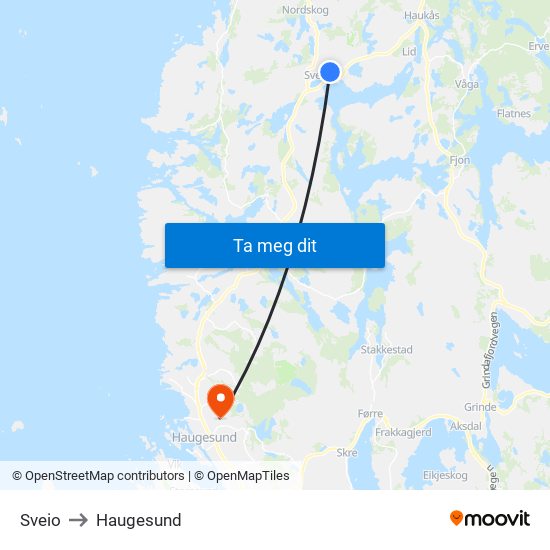 Sveio to Haugesund map