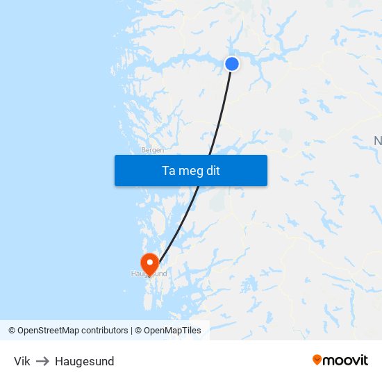 Vik to Haugesund map