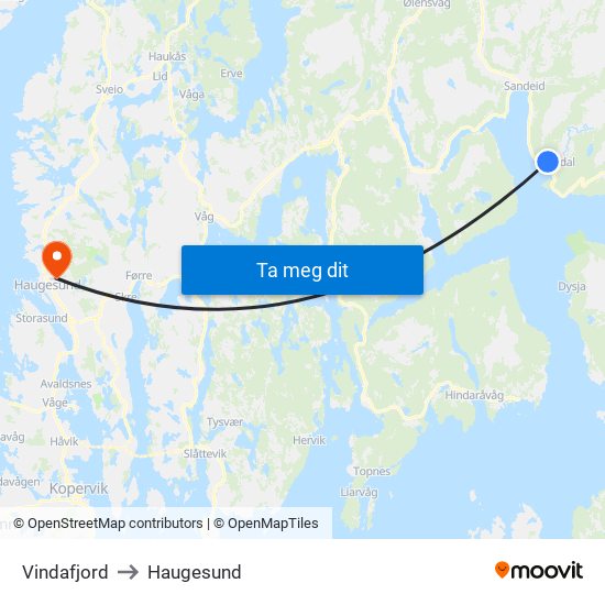 Vindafjord to Haugesund map