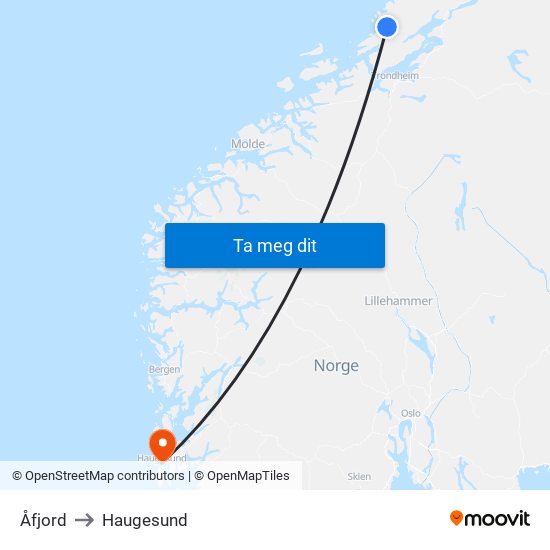 Åfjord to Haugesund map