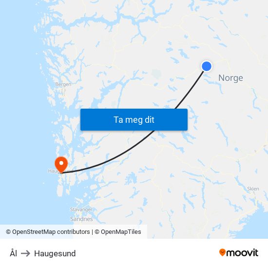 Ål to Haugesund map