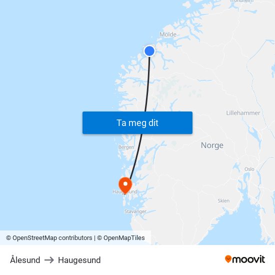 Ålesund to Haugesund map