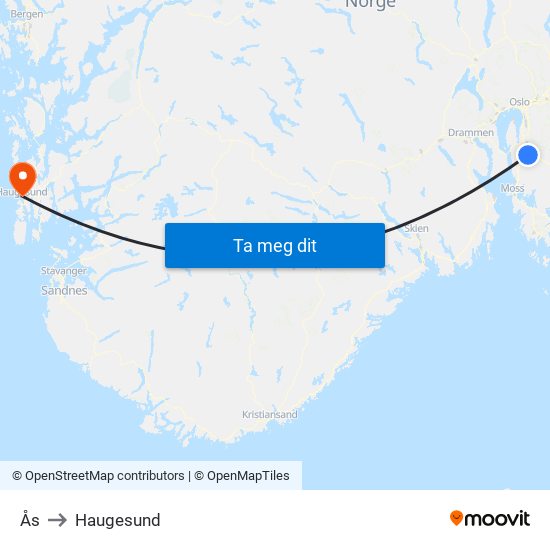 Ås to Haugesund map