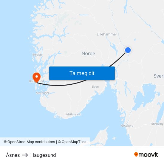 Åsnes to Haugesund map