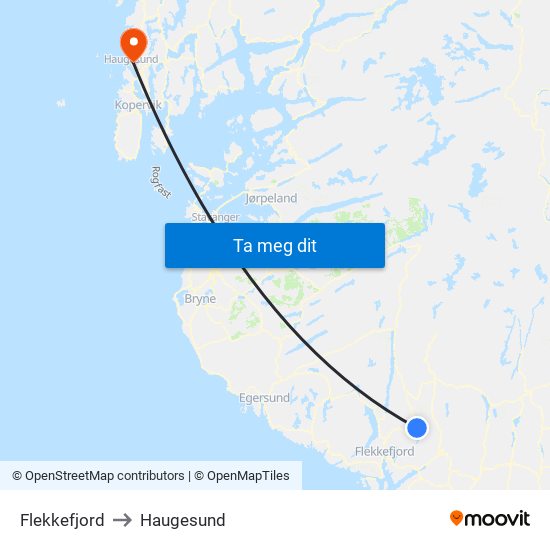 Flekkefjord to Haugesund map