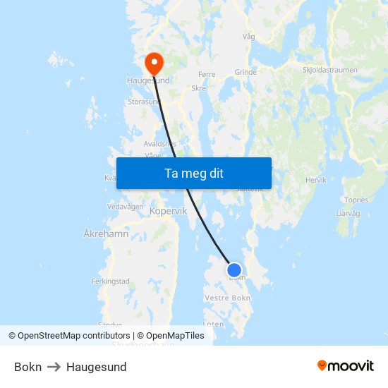 Bokn to Haugesund map