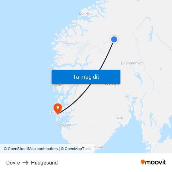 Dovre to Haugesund map