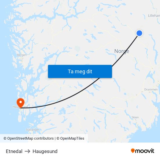 Etnedal to Haugesund map