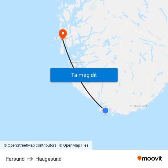 Farsund to Haugesund map