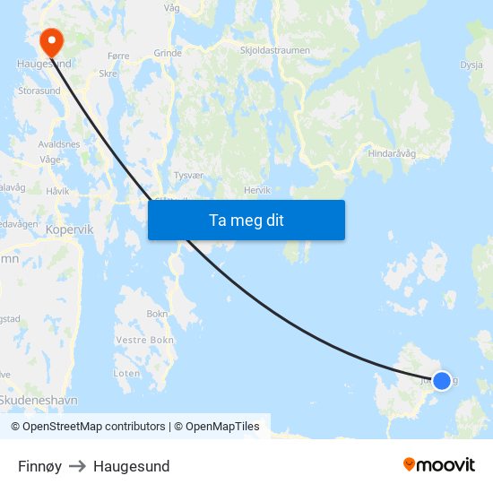 Finnøy to Haugesund map