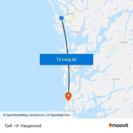 Fjell to Haugesund map