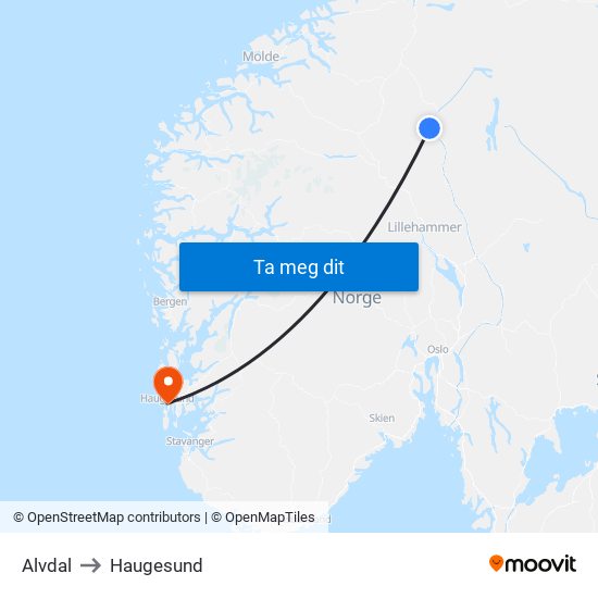 Alvdal to Haugesund map