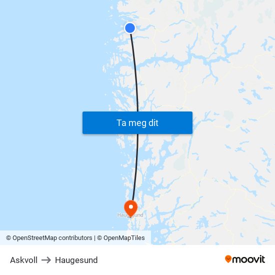 Askvoll to Haugesund map