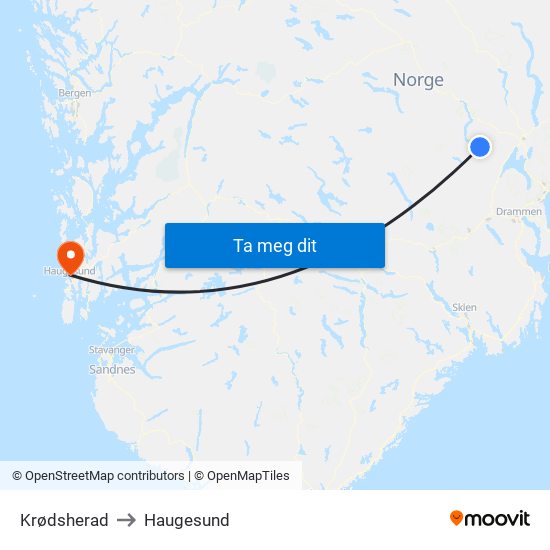Krødsherad to Haugesund map