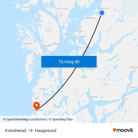 Kvinnherad to Haugesund map