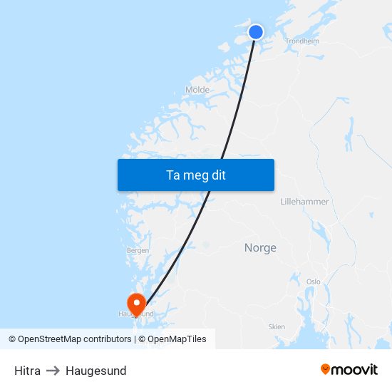 Hitra to Haugesund map