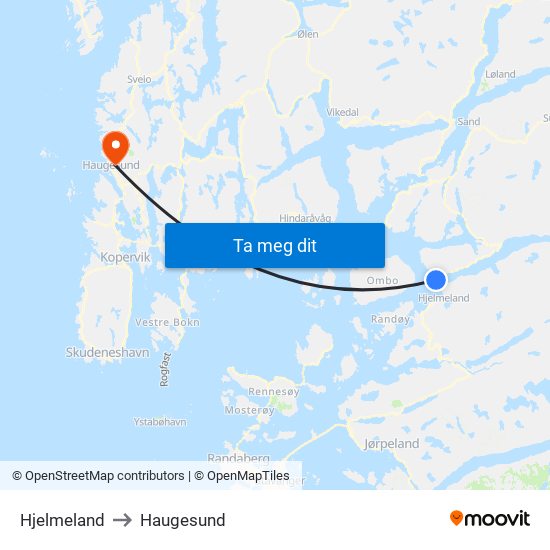 Hjelmeland to Haugesund map